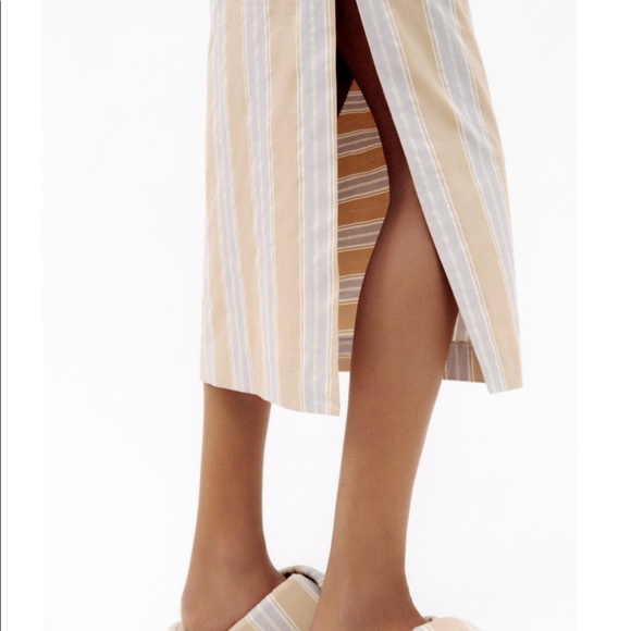 Zara Taupe Brown Stripe Draped Midi Skirt - Picture 12 of 16